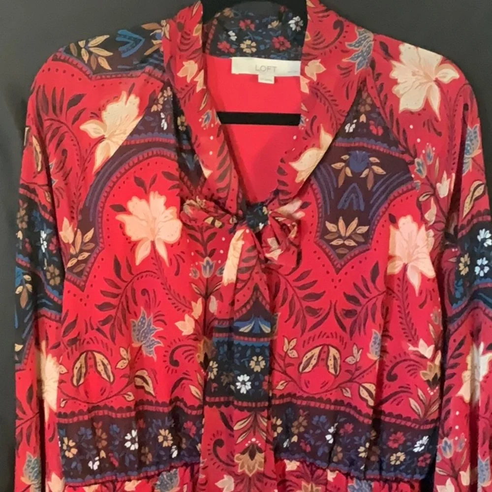 LOFT Red and Purple Floral Dress - Picture 4 of 8